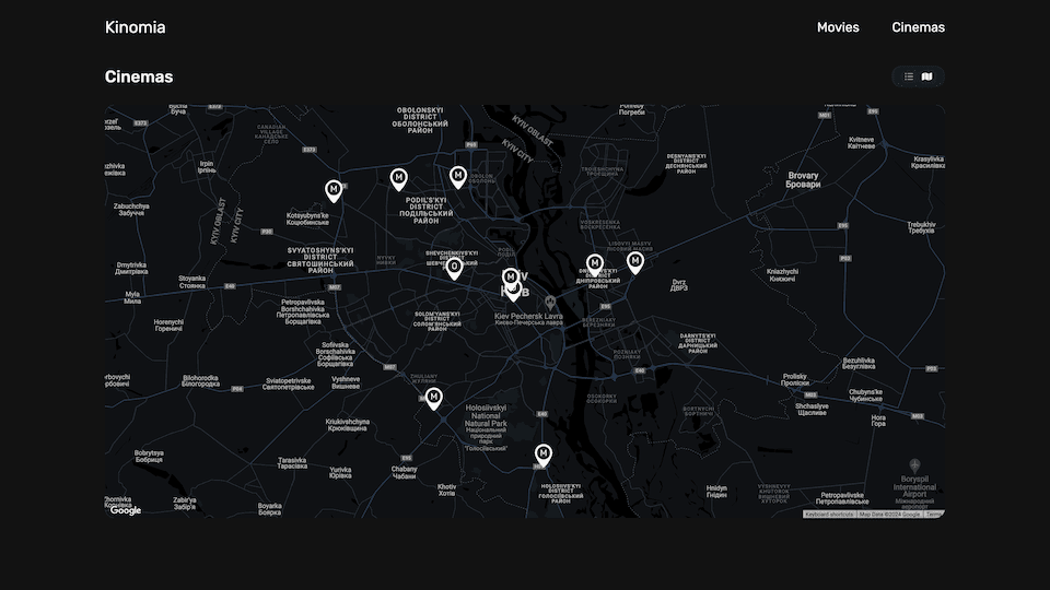 kinomia, cinemas map